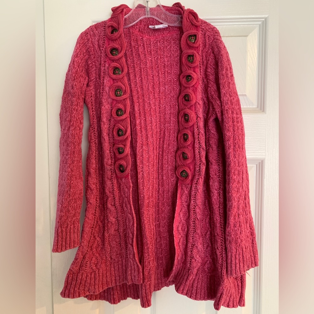 Naartjie girls XL 7  years Pink Cotton Mix Knit Cabled Long Cardigan Sweater Top